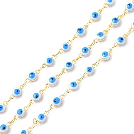 Brass & Enamel Link Chains, Long-Lasting Plated, Evil Eye, Unwelded, with Spool
