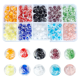 200Pcs 10 Colors Handmade Luminous Lampwork Beads, Round