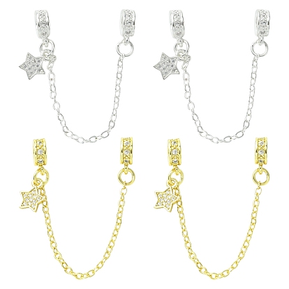 4 шт. 2 цвета латунь паве прозрачный кубический цирконий европейские защитные цепи с подвесками, долговечный, стойки покрытие, звезда