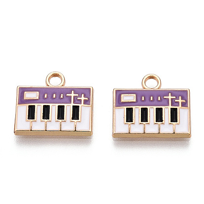Eco-Friendly Zinc Alloy Charms, with Enamel, Cadmium Free & Nickel Free & Lead Free, Piano, Light Gold