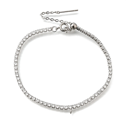 2.5мм латунный браслет с прозрачными кубическими циркониями для тенниса, Регулируемые браслеты-слайдеры с петлями для подвесок, без кадмия и без свинца