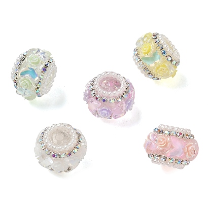 Acryl-, Harz-, Strass- und Eisenperlen, Rondelle mit Rosenblüte, abs mit Imitationsperle