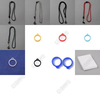 5Stück 5Farben Polyester-Halsband, Anti-Verlust-Vape-Pen-Lanyard-Gurt, mit Kunststoffstopfen, Silikonringe und 36Stück 6Farben Silikonanhänger