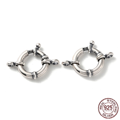 925 Thailand Sterling Silver Spring Ring Clasps, Tibetan Style Ring Clasps, with 925 Stamp