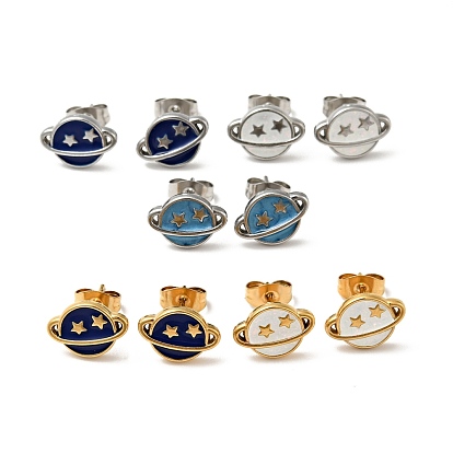 Эмалированная планета с серьгами-гвоздиками в виде звезд с 316 булавками из хирургической нержавеющей стали, 304 женские украшения из нержавеющей стали, ионное покрытие (ip)