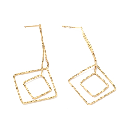 Rack Plating Brass Double Rhombus Long Dangle Stud Earrings for Women, Cadmium Free & Nickel Free & Lead Free