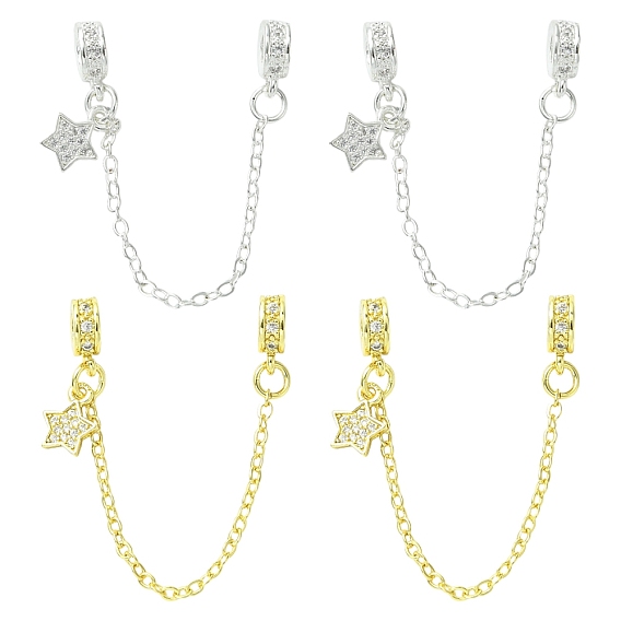 4 шт. 2 цвета латунь паве прозрачный кубический цирконий европейские защитные цепи с подвесками, долговечный, стойки покрытие, звезда