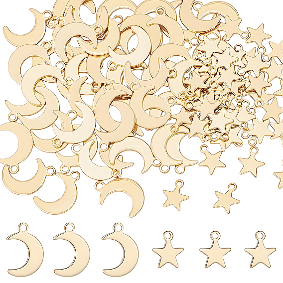 100шт. 2 стильный набор подвесок из нержавеющей стали, звезда и луна