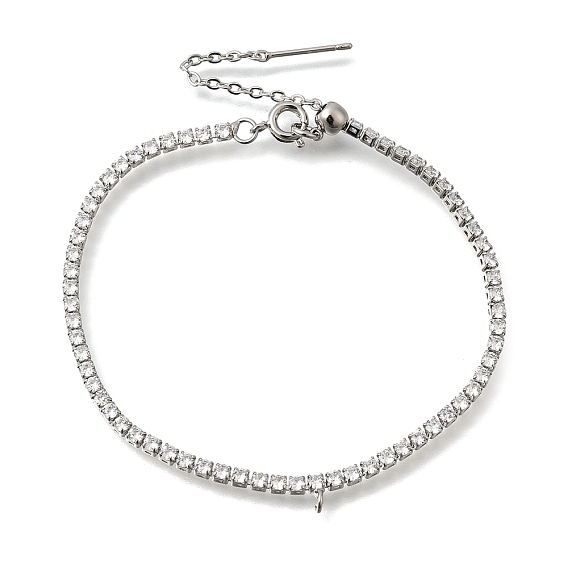 2.5мм латунный браслет с прозрачными кубическими циркониями для тенниса, Регулируемые браслеты-слайдеры с петлями для подвесок, без кадмия и без свинца