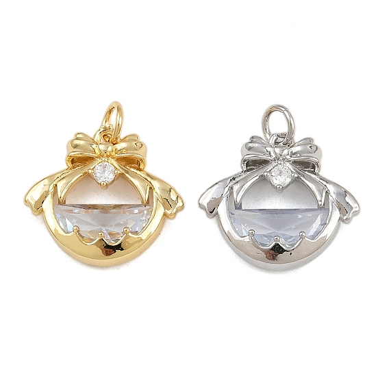 Латунь стекло кулоны, бантом прелести, с целью перехода в кольце, стойки покрытие, долговечный, без свинца и без кадмия