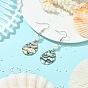 Natural Paua Shell Dangle Earrings, Natural Cultured Freshwater Pearl Beads & 304 Stainless Steel Dangle Earrings for Women