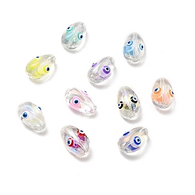 Transparent Glass Beads, with Enamel, Teardop with Evil Eye Pattern
