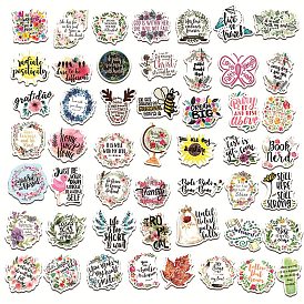 50Pcs Inspirational Paper Cartoon Stickers Set, Adhesive Label Stickers, for Water Bottles, Laptop, Luggage, Cup, Computer, Mobile Phone, Skateboard, Word with Flower