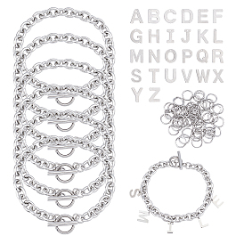 Unicraftale bricolage 304 kits de fabrication de bracelets en acier inoxydable, y compris les charmes de lettre et les anneaux de saut et les bracelets de chaîne de câble