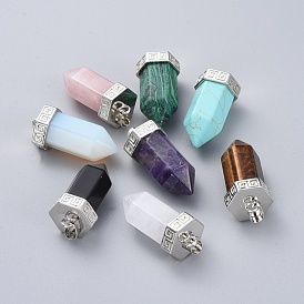 Gemstone Pendants, with Platinum Tone Brass Findings, Bullet