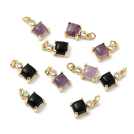 Квадратные подвески из натуральных драгоценных камней, с латунными вставками из прозрачных кубических цирконий, реальный 18 k позолоченный, без кадмия и без свинца, стойки покрытие, долговечный