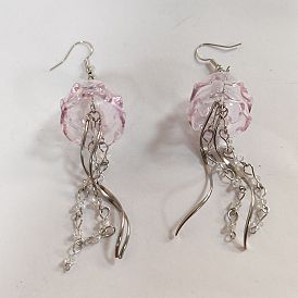 Pendientes colgantes de hierro, con vidrio y 304 acero inoxidable, flor, rosa