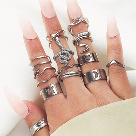 Butterfly Ring Fashion Personality Animal Snake Hollow Love Moon Cross 14-Piece Set Ring Female