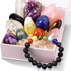 Chakra Gemstone Reiki Energy Stone Display Decorations Sets, Stone Bracelet and Teardrop Stone