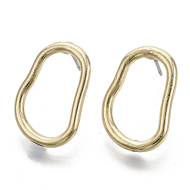 Alloy Stud Earrings, with Steel Pins, Oval Ring