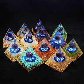 Orgonite Pyramid Resin Energy Generators with Constellation, Reiki Amethyst Inside for Home Office Desk Decoration