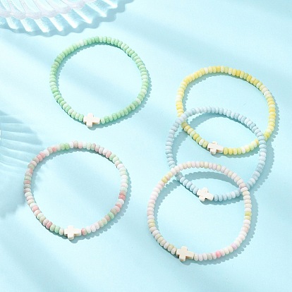 Браслеты из окрашенного стекла, имитирующего нефрит, эластичные., Бижутерия в виде креста из синтетической бирюзы для женщин и мужчин