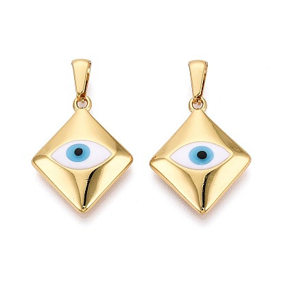304 подвески из нержавеющей стали и эмали, ромб и амулеты от сглаза, Небесно-голубой