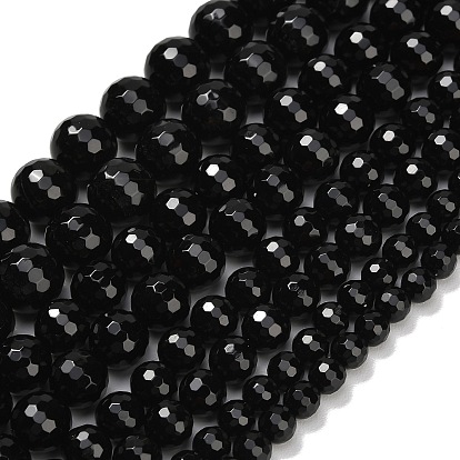 Бусины из натурального черного оникса, граненые, круглые, окрашенная и подогревом