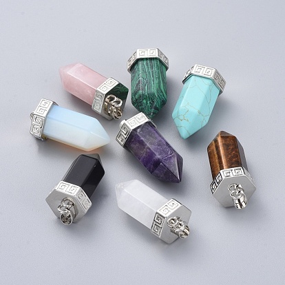 Gemstone Pendants, with Platinum Tone Brass Findings, Bullet