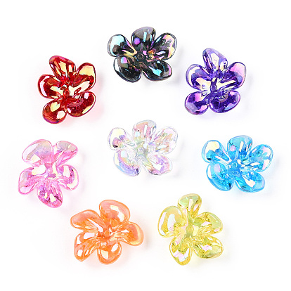 Transparentes bouchons acrylique de perles, de couleur plaquée ab , fleur