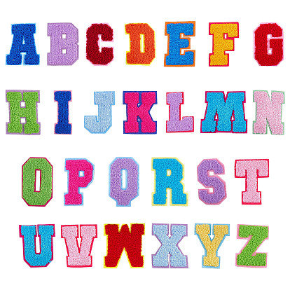 26Pcs Polyester Embroider Thread Iron on Sew On Patches, Hot Melt Adhesive, Cloth Appliques, Letter A~Z
