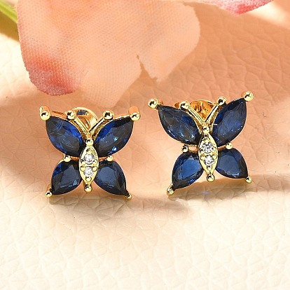 Серьги-гвоздики из латуни с микропаве и цирконием в форме бабочки, стойки покрытие, долговечный, без кадмия и без свинца