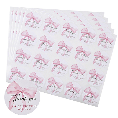 Бумажные стикеры, плоские круглые с бантом