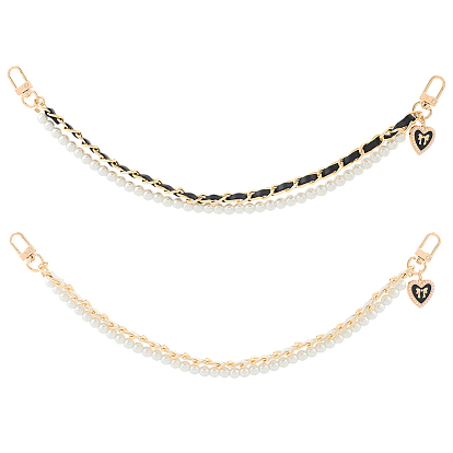 2 шт. 2 Цвета: искусственная кожа и искусственный жемчуг, двухслойные ручки для сумок с круглыми бусинами, с железными застежками и подвесками в виде сердечек, золотой свет