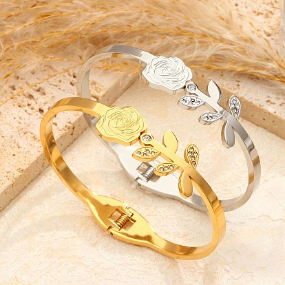 304 браслеты-шарниры из нержавеющей стали с микро-паве из стразов для женщин, цветок розы