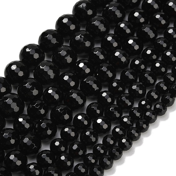 Бусины из натурального черного оникса, граненые, круглые, окрашенная и подогревом