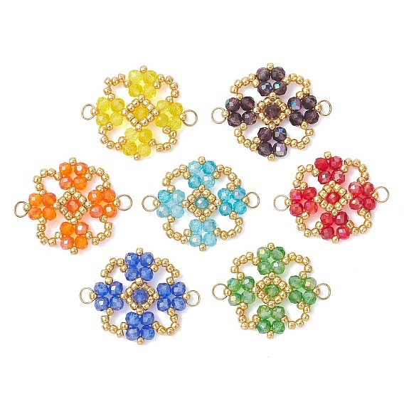Подвески-цветы из гальванически покрытых стеклянных бусин, с 304 кольцами из нержавеющей стали, реальный 18 k позолоченный