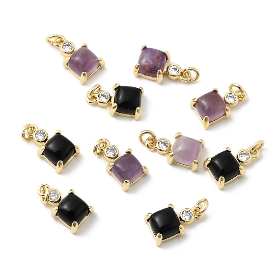 Квадратные подвески из натуральных драгоценных камней, с латунными вставками из прозрачных кубических цирконий, реальный 18 k позолоченный, без кадмия и без свинца, стойки покрытие, долговечный