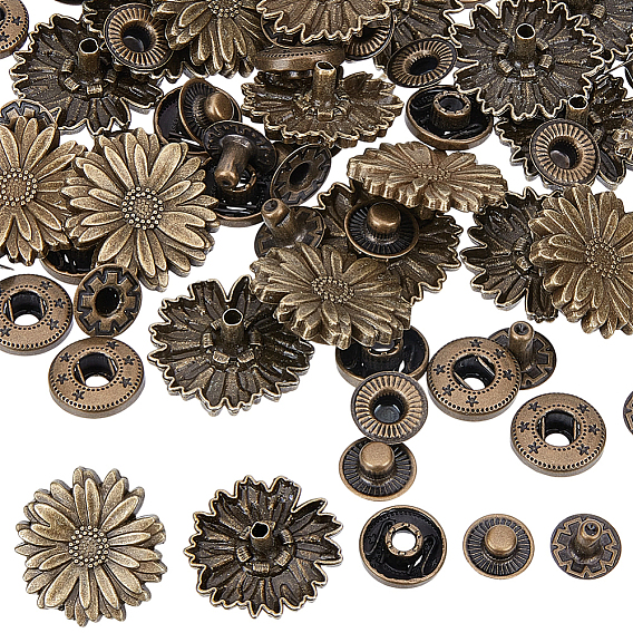 20 Bags Flower Alloy Snap Buttons, Garment Buttons
