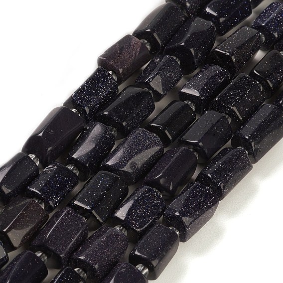 Synthétiques bleus Goldstone brins de perles, avec des perles de rocaille, facette, colonne