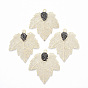 Autumn Theme Brass Rhinestone Pendants, Filigree Findings, Maple Leaf, Jet Hematite