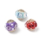 Alloy & Resin & Polymer Clay Beads, Bumpy Rondelle with Flower, Golden