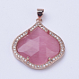 Brass Cat Eye Pendant, with Micro Pave Cubic Zirconia, Faceted, Long-Lasting Plated, Petal