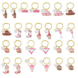 26шт. брелки из эмалевого сплава, с железными кольцами, ковбойская тема, золотые