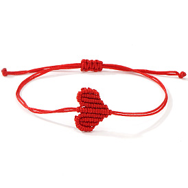Adjustable Braided Polyester Cord Bracelets for Friendship and Couple, Heart