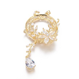 Латунный микро-паве кубический цирконий большой подвесной кабошон настройки, открытая задняя панель, цветок, прозрачные
