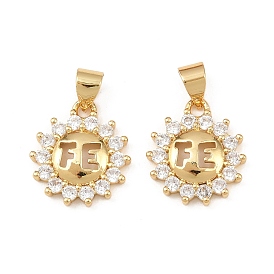 Латунные микропаве прозрачные кубические циркониевые подвески, цветок и слово fe очарование, долговечный, без кадмия и без свинца