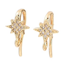 Серьги-крючки в форме звездочек с микропаве из прозрачных кубических цирконий из латуни, долговечный, без никеля , с петлей