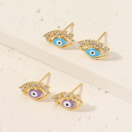 Fashionable Devil's Eye Earrings in Copper Plated Gold for Women