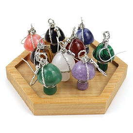Natural & Synthetic Mixed Gemstone Mushroom Dangle Earrings, Platinum Alloy Wire Wrap Jewelry for Women